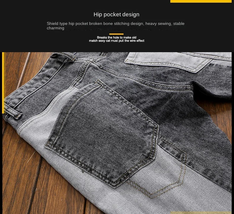 spring autumn cargos Men's clothing straight new Cargo slim casual original designer cowboy work Splice jeans pants Trousers