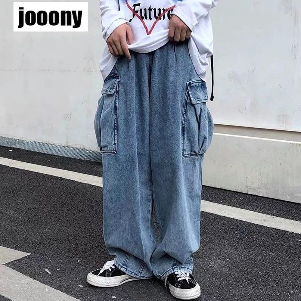 Wide leg denim Jeans Men's Autumn Daddy Trend Student Loose Straight-leg baggy Pants Japanese Loose hip hop 2022 New