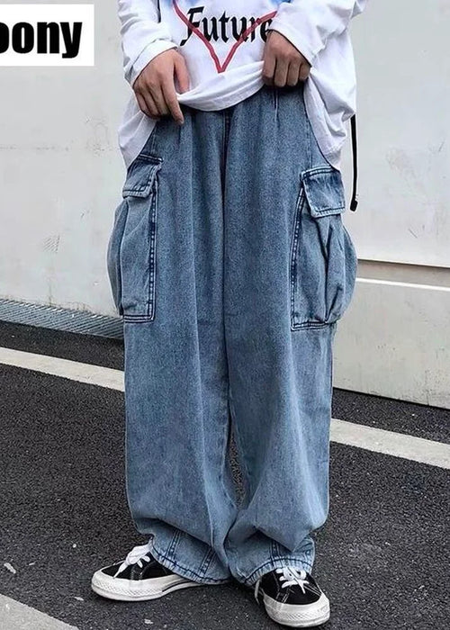 Wide leg denim Jeans Men's Autumn Daddy Trend Student Loose Straight-leg baggy Pants Japanese Loose hip hop 2022 New