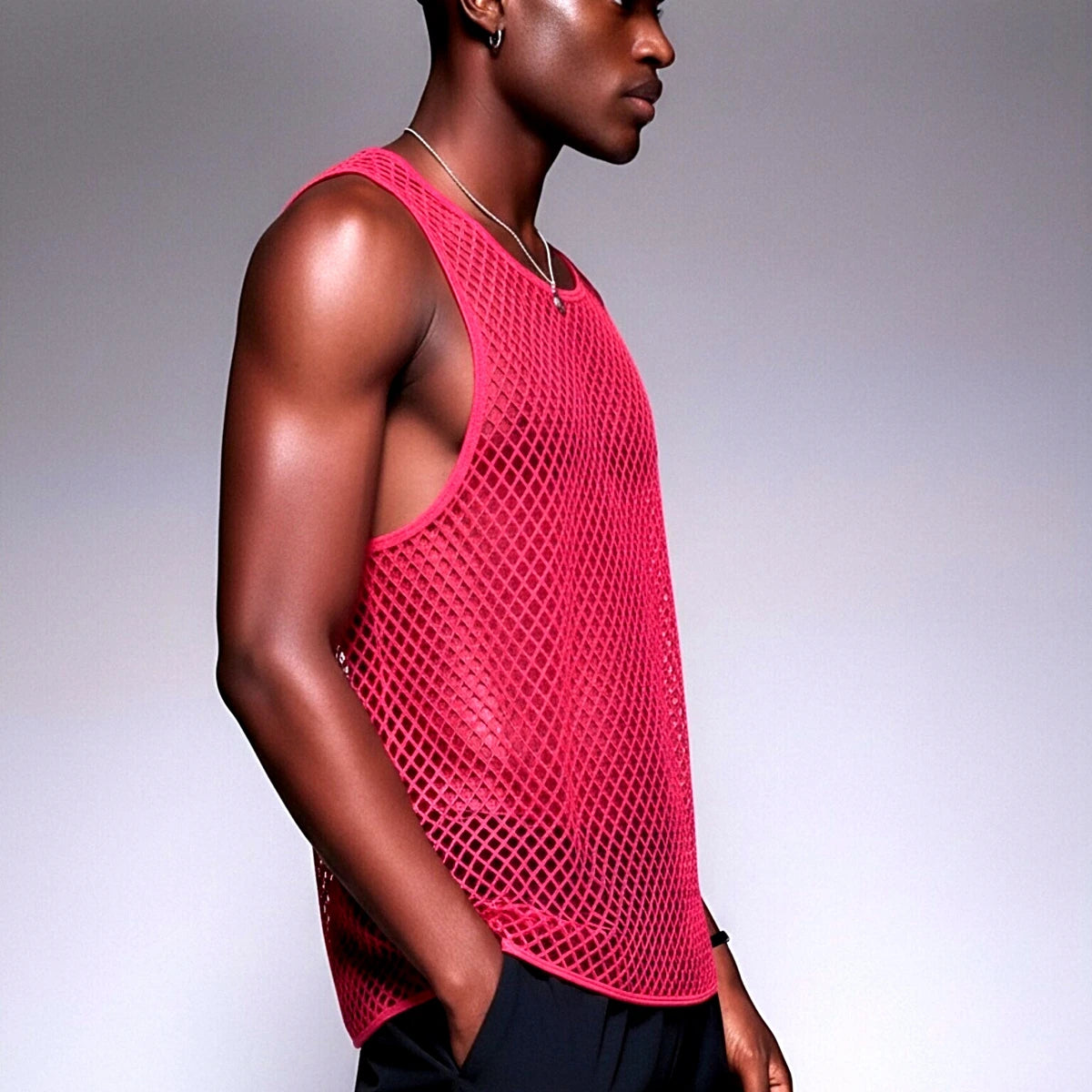 JOCKMAIL Men Tank Tops Mesh Hollow Out O-neck Sleeveless Male Vests Streetwear Summer Sexy See Through Fashion Men Clothing