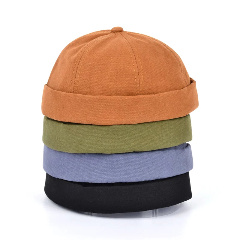 Bocca Vintage Docker Cap Brimless Hat Skullcap Retro Cotton Adjustable Soild Color Summer Autumn Spring Hip Hop Fashion
