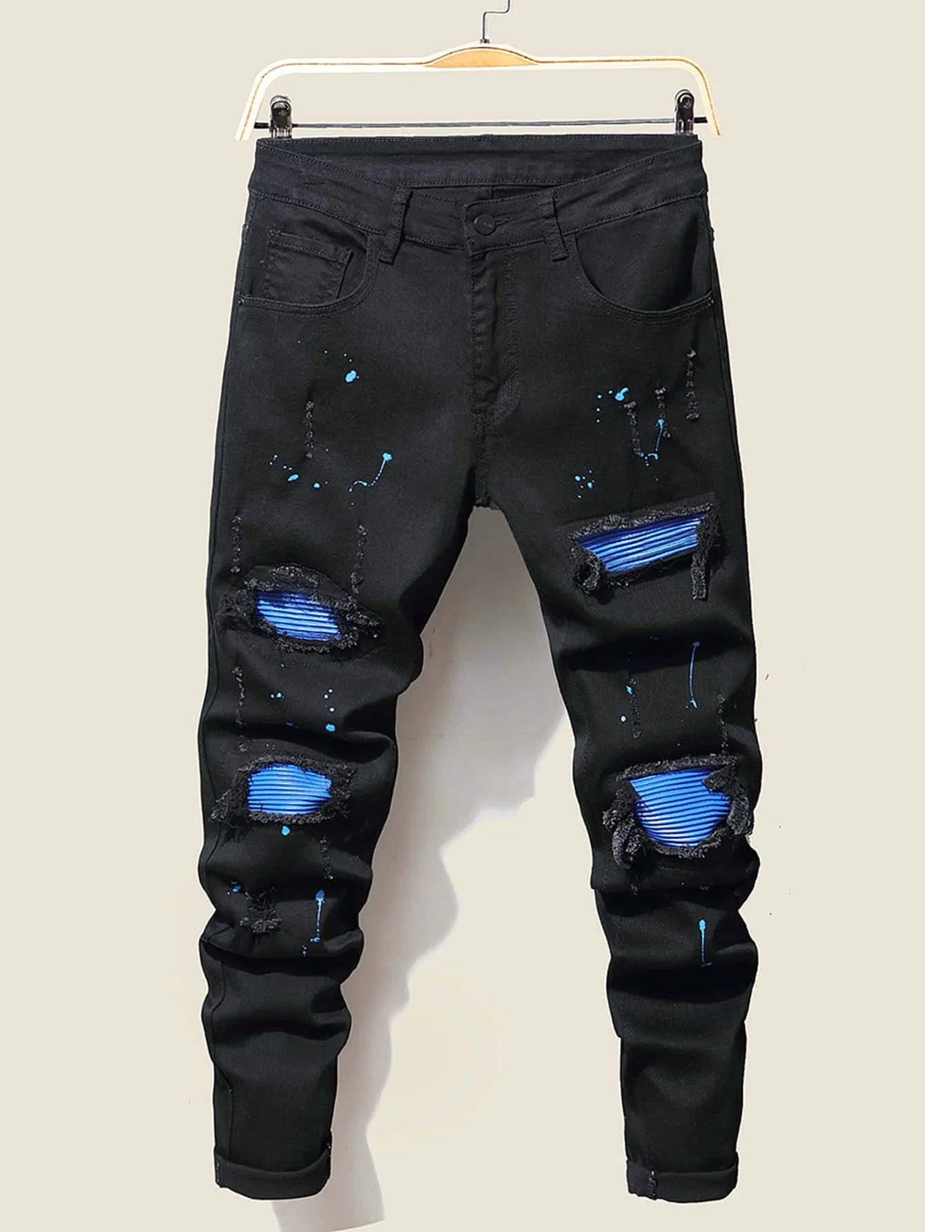 Men's Jeans Cool Ripped Skinny Trousers Stretch Slim Denim Pants Large Size Hip Hop Black Blue Casual Jogging Jeans for Men