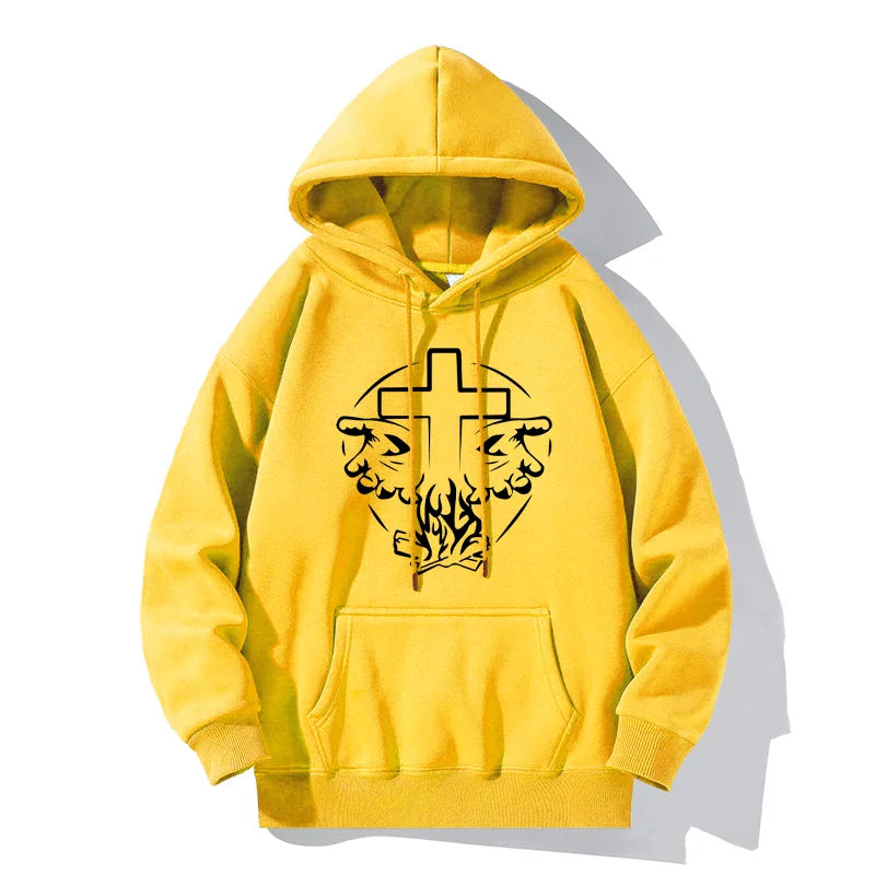 Heavenly Hands Christian Men's Fashion Hoodies Cross Print Black White Jesus Tops Pullover