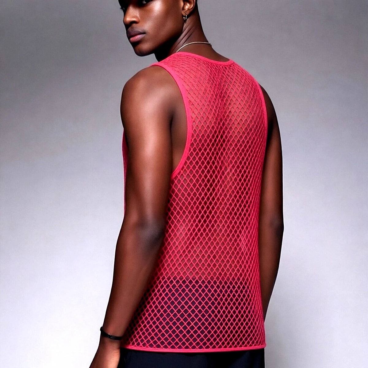 JOCKMAIL Men Tank Tops Mesh Hollow Out O-neck Sleeveless Male Vests Streetwear Summer Sexy See Through Fashion Men Clothing