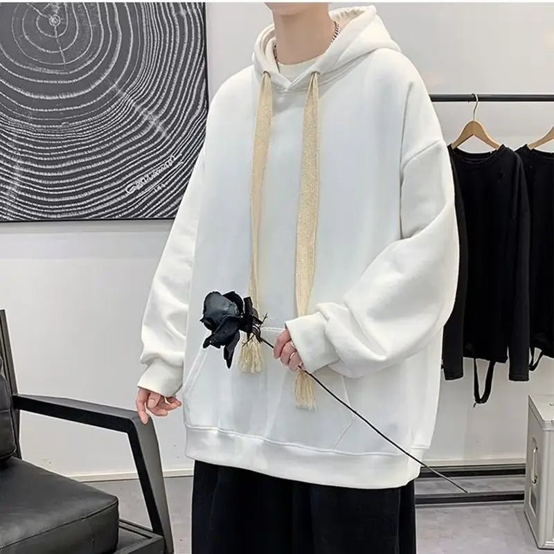Hooded Sweatshirt for Men in Autumn Winter Fashion Brand Loose Trendy Versatile Coat for Couples Plus Velvet Thickened Clothes