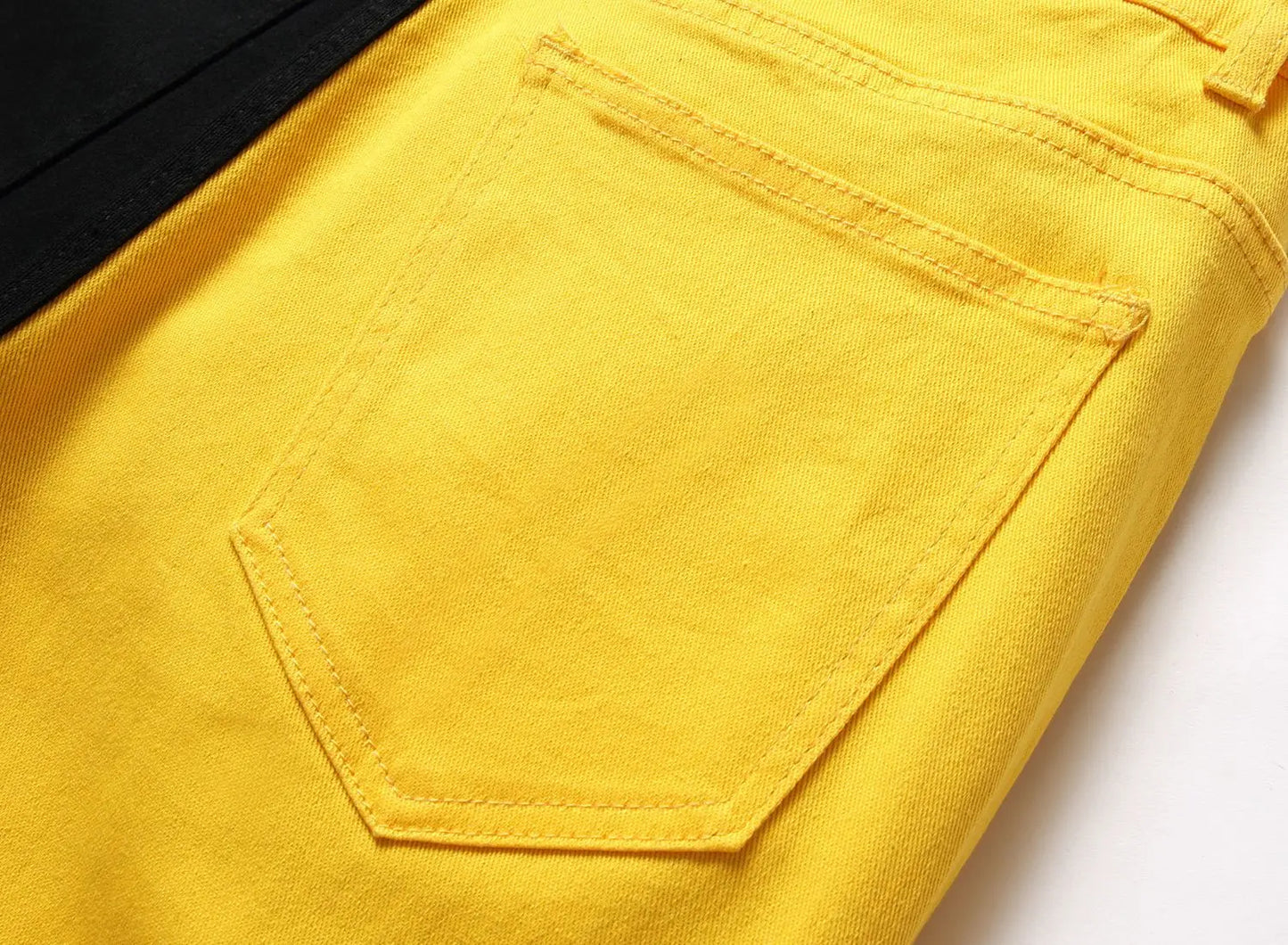 Two Colors Spliced Into Jeans Men's Fashion Casual Trousers and Shorts Red Green Yellow Denim Pants 28-38