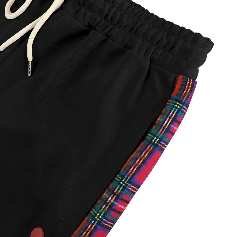 American New Men's Sports Pants Spring and Autumn Breasted Plaid Stitching Design Casual Pants Loose Straight Men's Sweatpants