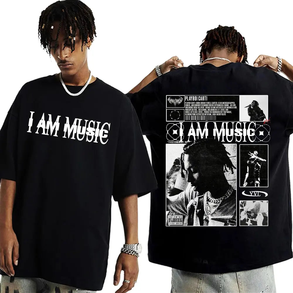 Rapper Playboi Carti I AM MUSIC Album Logo T Shirt Mens Clothing Hip Hop 90s Vintage Tshirt Male Casual Cotton Oversized T-shirt