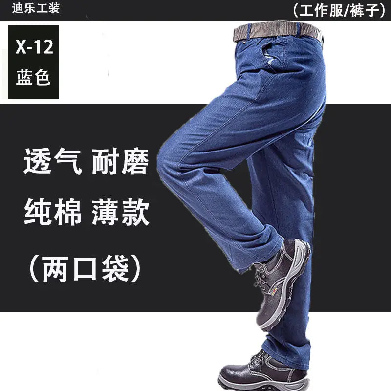 Overalls Pants Men's Clothing Trousers Wear-Resistant Anti-Scald Thickening Cotton Workwear Denim Work Pants Multiple pockets