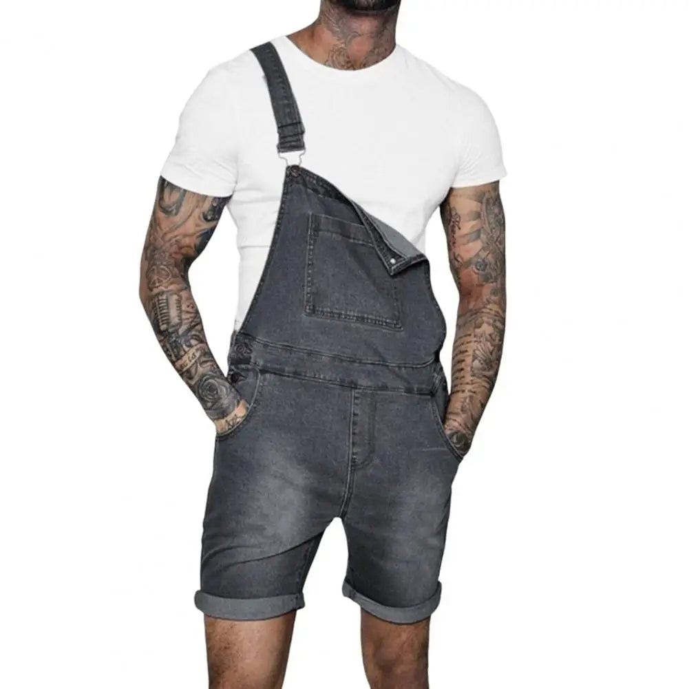 Stylish Temperament Solid Color Summer Hip Hop Adjustable Short Jean Jumpsuits Jeans Overall Shorts Shoulder Straps