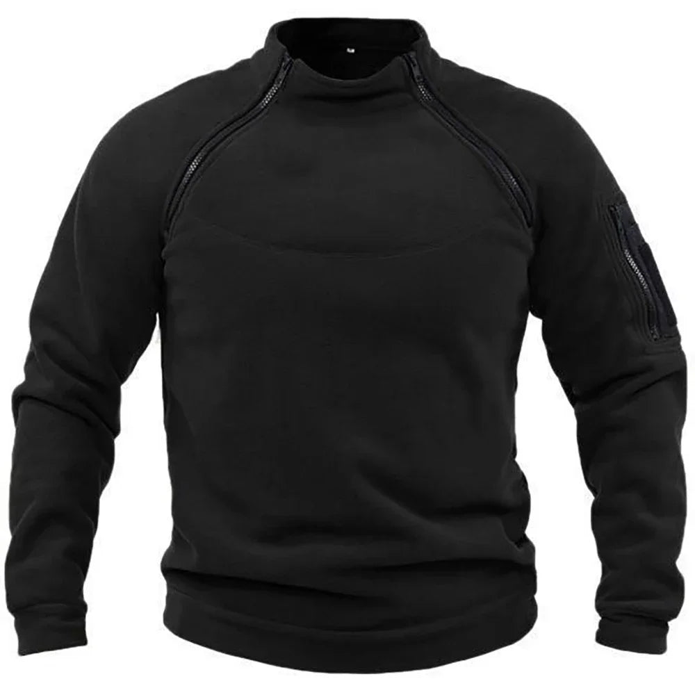 Men's Warm Polar Fleece Hoodies Spring Autumn Winter Tactical Long Sleeve Pullover Fashion Zipper Design Sweatshirt Streetwear