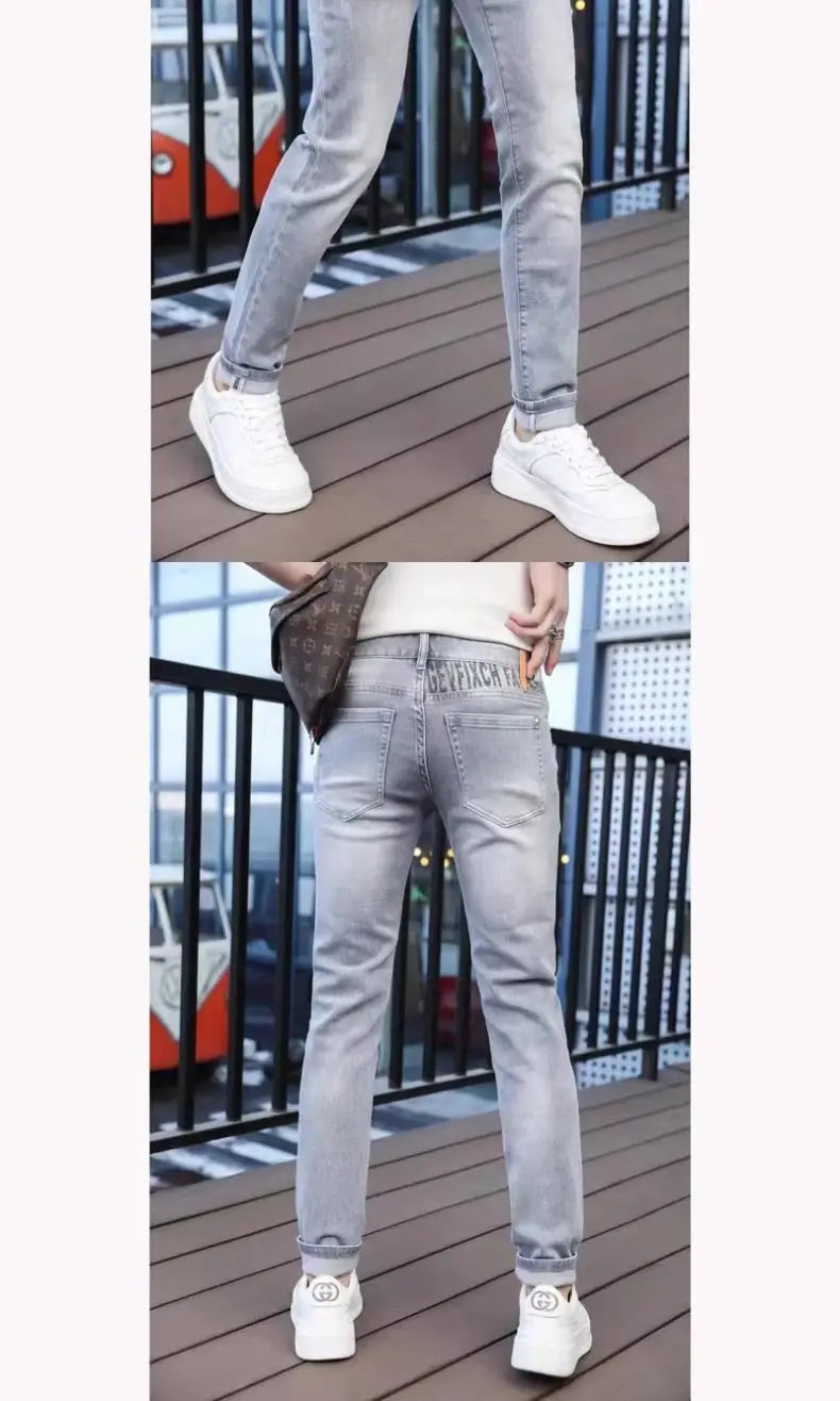 New Jeans Kpop Light Luxury Clothing Fashion Korean Casual Jeans Men's Slim Straight Pencil Pants Autumn Spring Denim Trousers