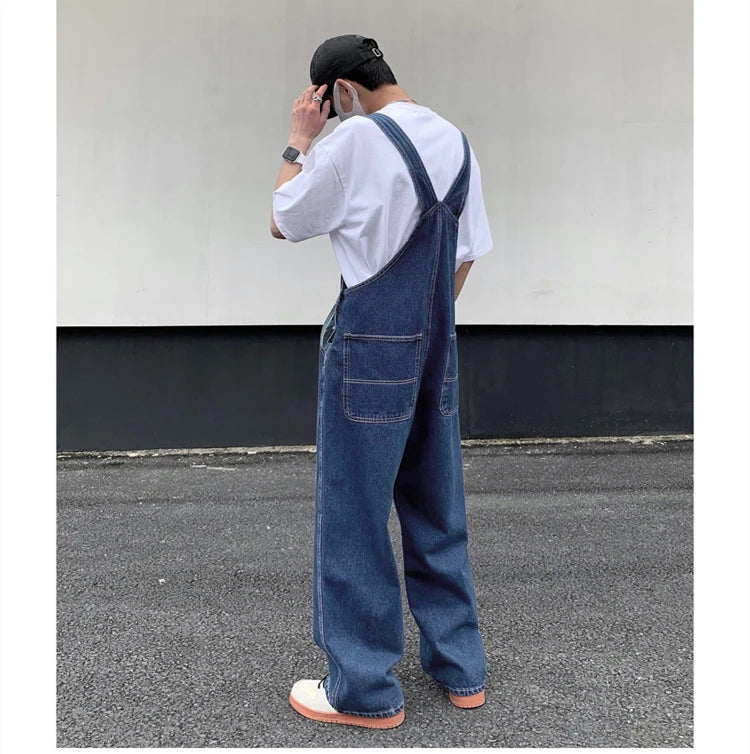 American retro denim overalls men's design sense niche Japanese casual loose couple straight work overalls vintage jeans men