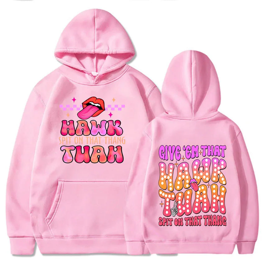 Men Hoodies Hawk Tuah Spit on That Thing Printing Clothing Women Hip Hop Sweatshirts Vintage Streetwear Round Neck Long Sleeve