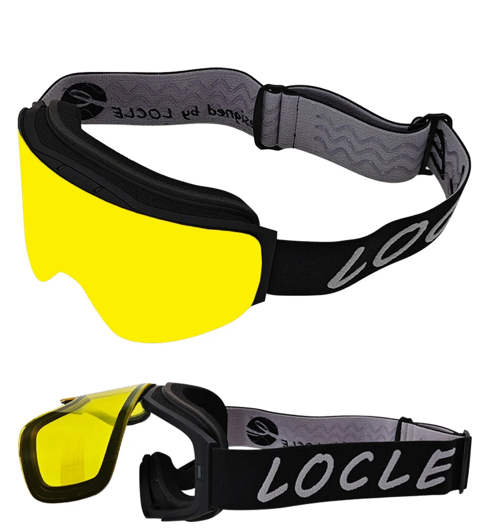 LOCLE Flip Up Magnetic Ski Goggles Men Women Snowboard Mask Anti-Fog Skiing Eyewear UV400 Snow Protection OTG Over The Glasses