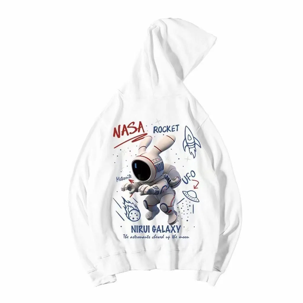 【M-8XL Hoodies】Men Oversized Hoodie Fashion Loose American Trendy and funny space rabbit Print Long Sleeve Couple Clothes