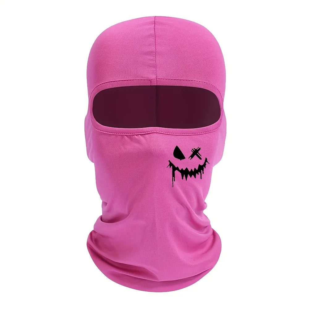 1 piece of smiling face printed men's and women's outdoor cycling face mask Balaclava hat windproof and sun protection sun hat