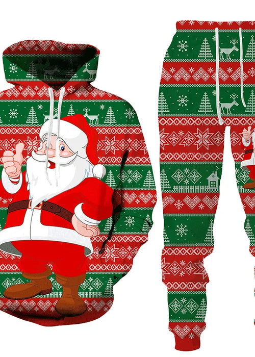 Christmas Santa Claus Autumn Winter 3D Printed Men's Tracksuit Set Hoodies Pants Set Long Sleeve Men's Clothing Suit