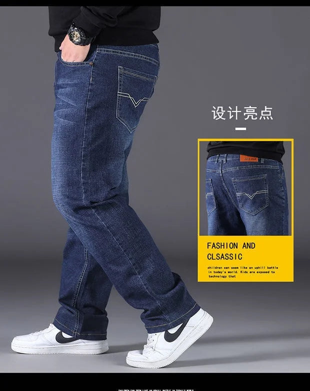 Men's Large Size Jeans Elastic Band NO 40  Oversize High Waist Loose Pant Husband Plus Size Fat Loose Black Male Denim Trouser