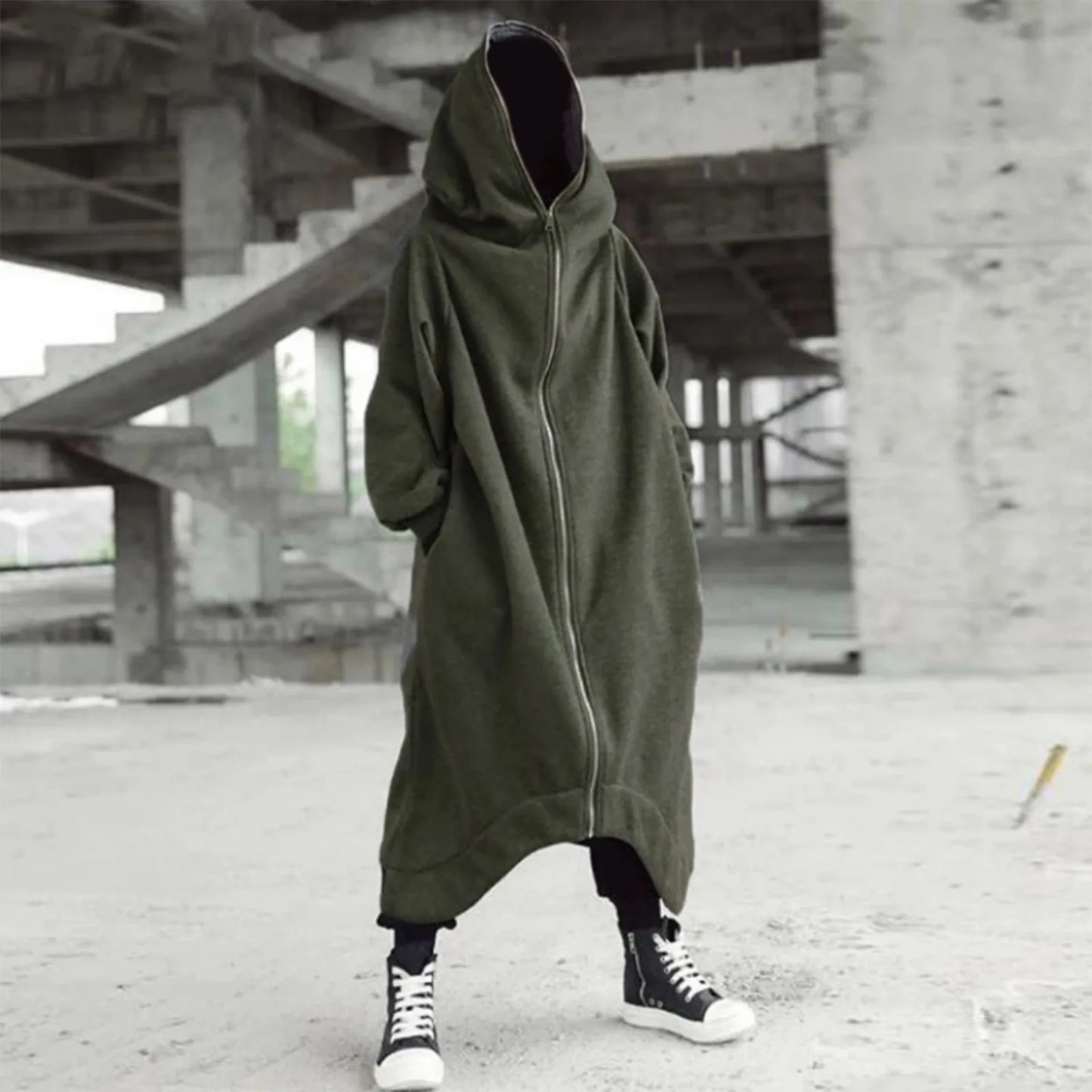 Men's Oversized Hoodies Outerwear Harajuku Fashion Dark Full Body Zip Up Hooded Sweatshirt Fashion Long Hooded Pullovers худи