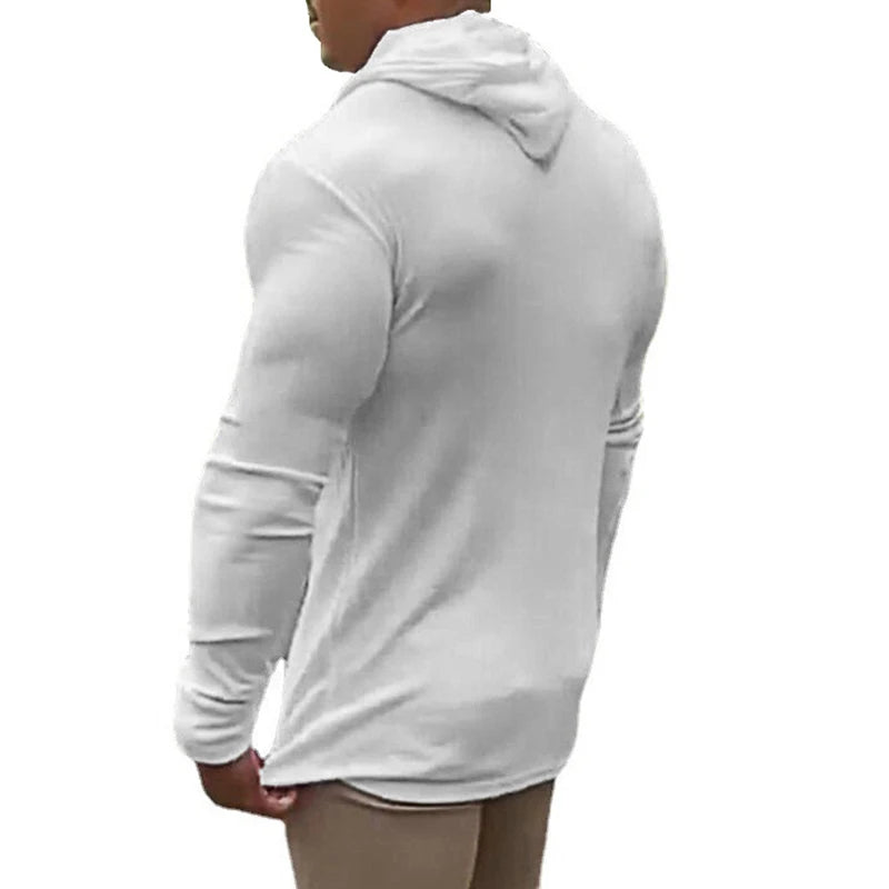 Autumn Breathable Quick Dry Knitted Hooded Shirt Men Fitness Sport Long Sleeve Hoodie Gym Bodybuilding Muscle Slim Fit Pullovers