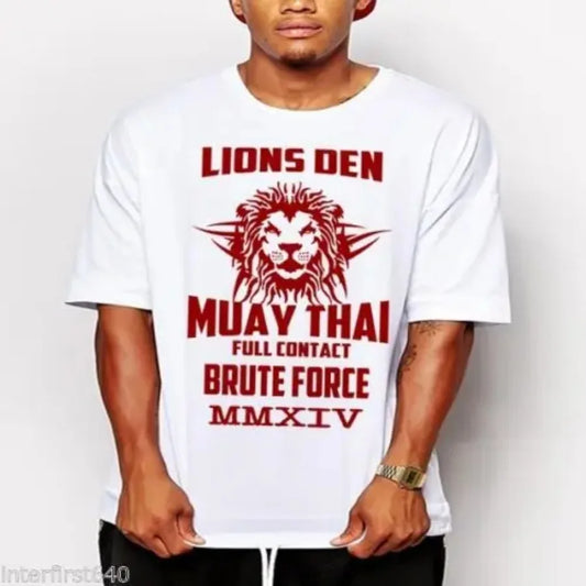 Thai Boxing Lion Gym MMA Combat Muay Thai T-Shirt 100% Cotton O-Neck Summer Short Sleeve Casual Mens T-shirt Size S-3XL