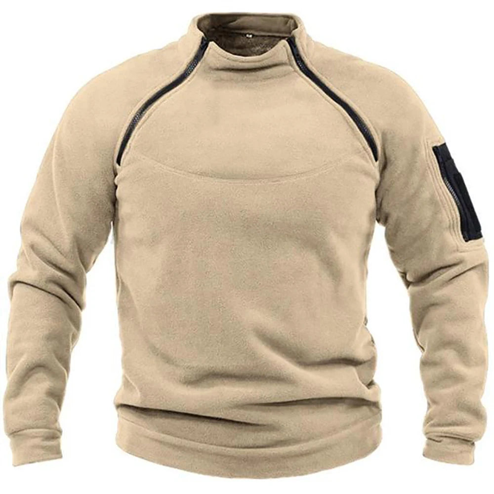 Men's Warm Polar Fleece Hoodies Spring Autumn Winter Tactical Long Sleeve Pullover Fashion Zipper Design Sweatshirt Streetwear