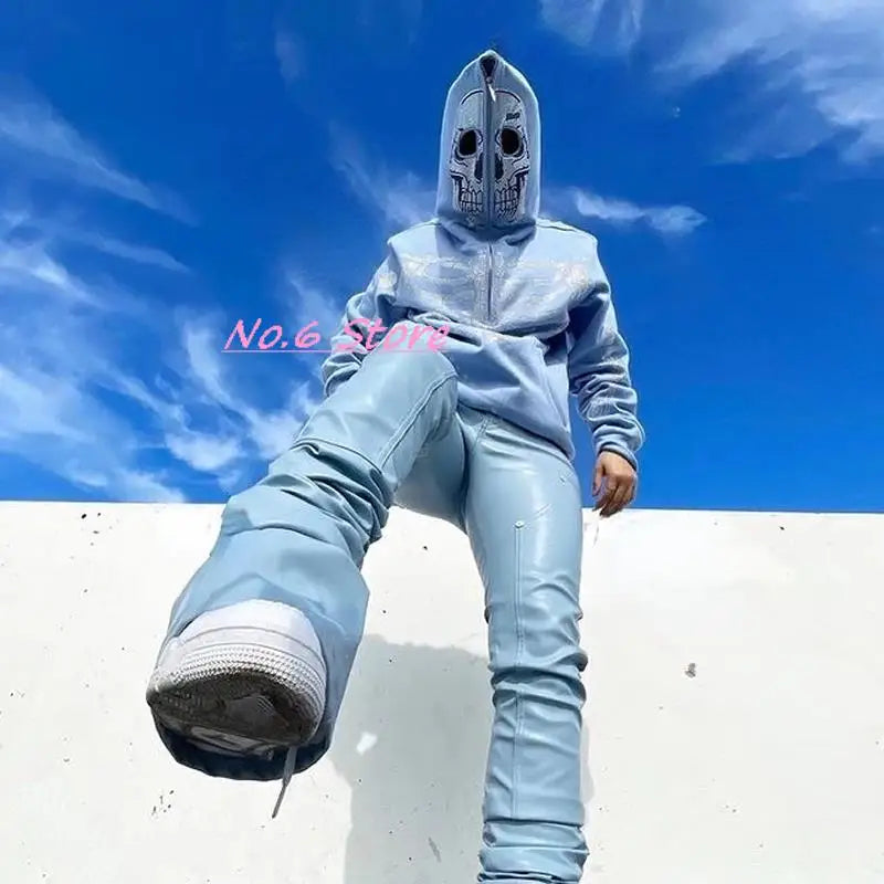 Hip Hop Sweatshirt Rhinestone Skull Graphics Oversized Couples Hoodie Y2k Clothes Full Zip Up Punk Sport Jacket Men Streetwear