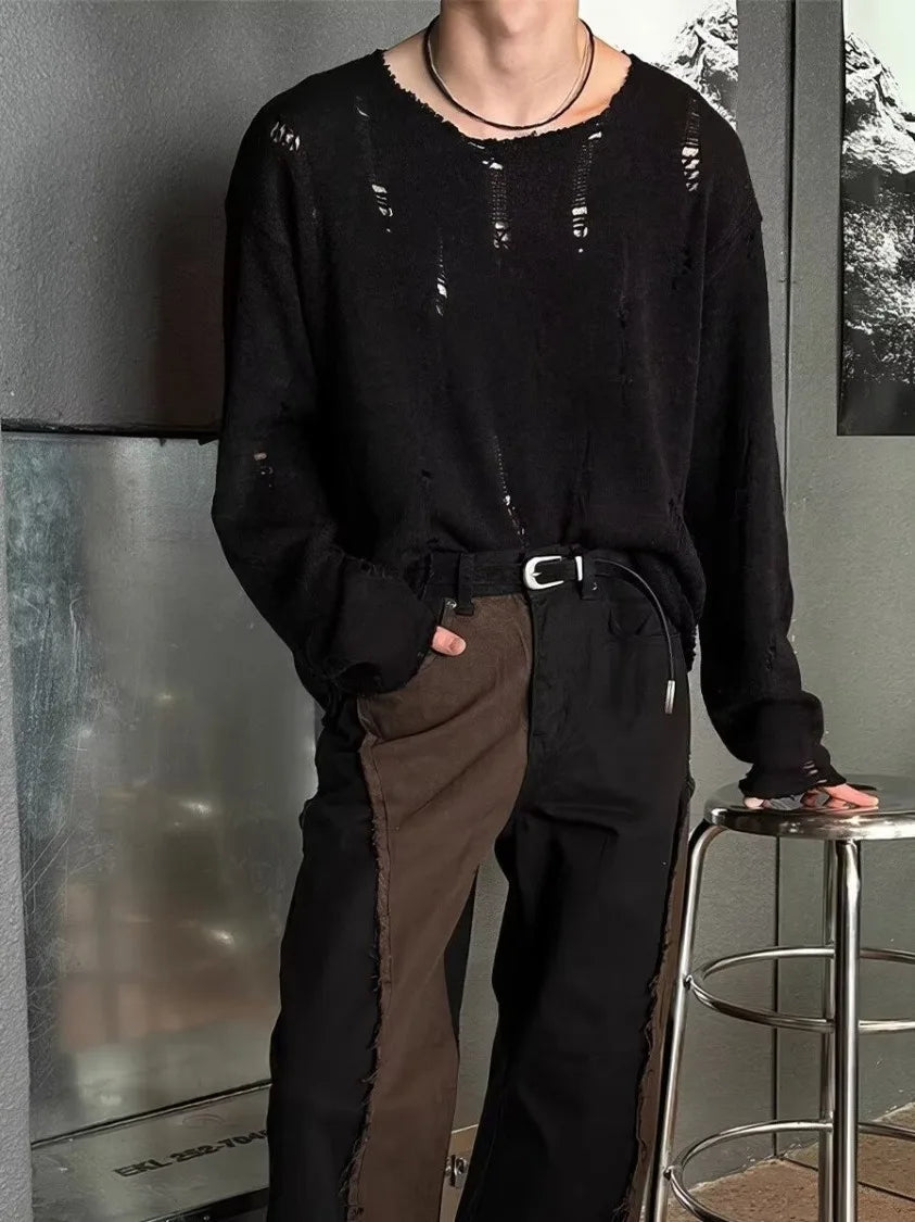 Men's Long Sleeve T-Shirt Hollow out Brushed Knitted Loose Fit Lightweight Breathable Summer Sunshade Casual Style Polyester ...