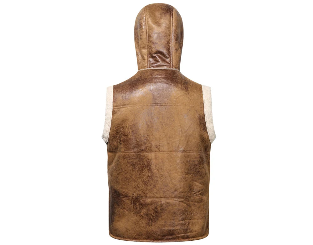 Winter Men's Fleece Warm PU Leather Vests Classical Men Faux Fur Motorcycle Leather Vests Men Windbreaker Hooded Vests Clothing