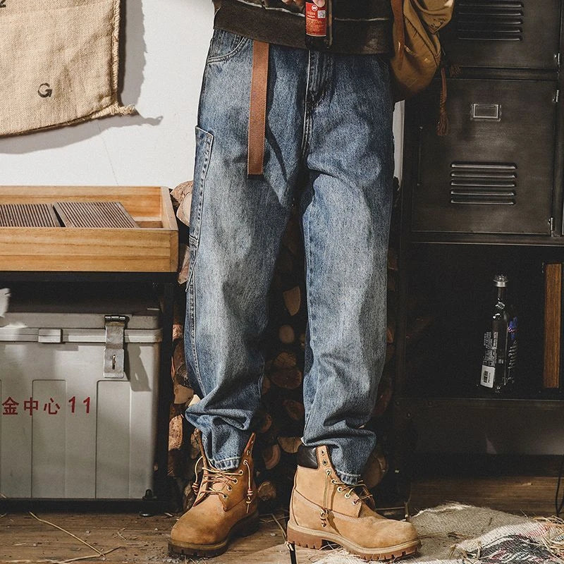 Trousers Straight with Pockets Man Cowboy Pants Cargo Men's Jeans Designer 2024 Korean Autumn Y2k Vintage Luxury Denim Clothing