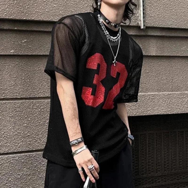 INCERUN Men T Shirt Mesh Transparent Printing O-neck Short Sleeve Sexy Men Clothing Streetwear Summer 2024 Fashion Male Tee Tops