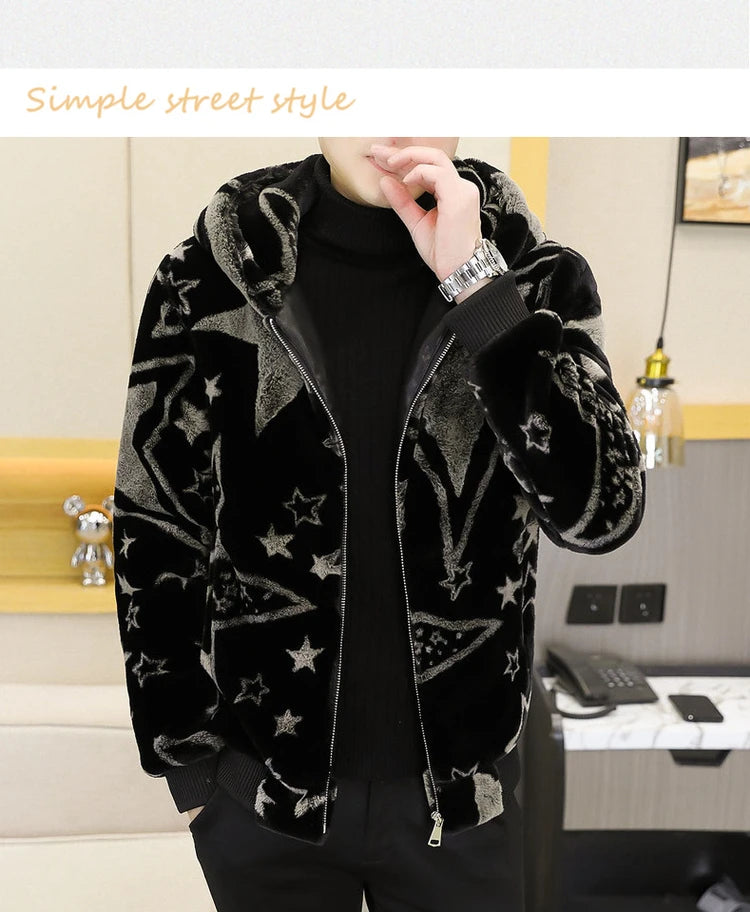 2022 Winter Faux Fur Mink Jackets Men Thicken Warm Imitation Fur Hooded Coat Slim Casual Business Social Jackets Men Clothing