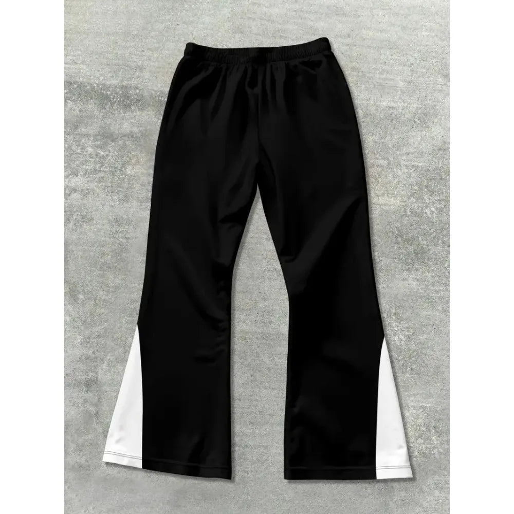 Men's Casual Street Style Trendy Cross Print Fashionable Slightly Flared Black and White Color-Block Design Sweatpants Men Pants