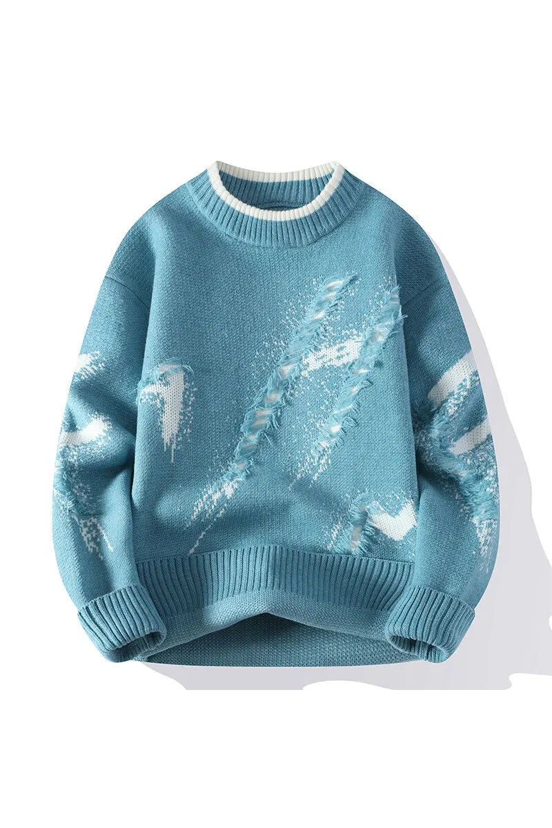 2025 Autumn Men Casual Sweater Tassels Patchwok Cute Couple Sweaters Round Neck Long Sleeve Male Knitted Harajuku Pullover