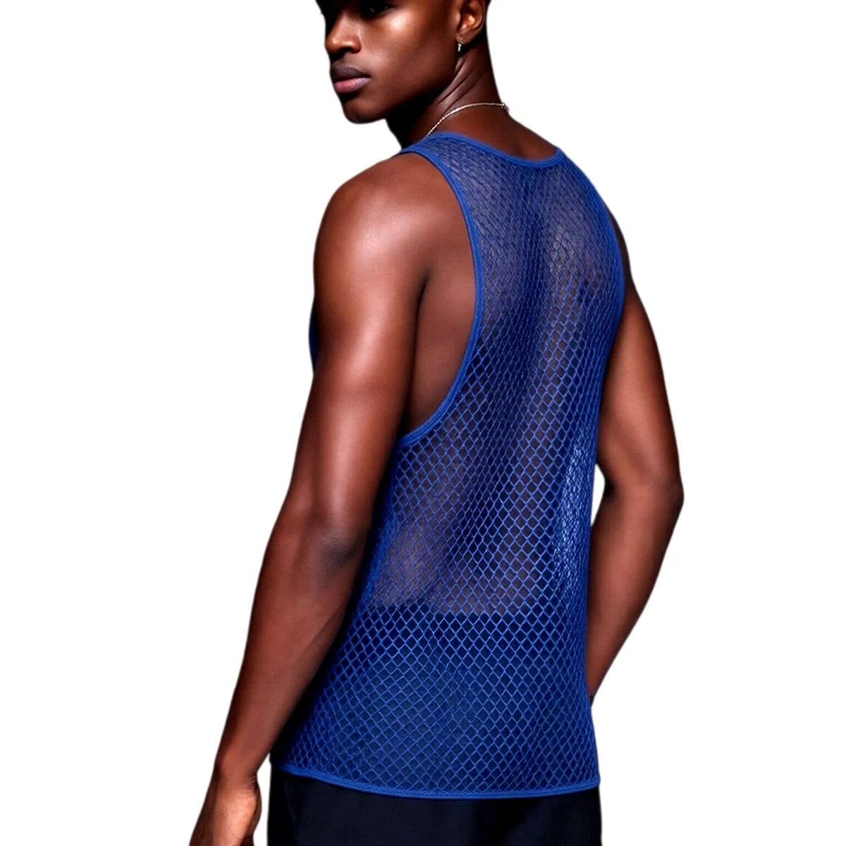 JOCKMAIL Men Tank Tops Mesh Hollow Out O-neck Sleeveless Male Vests Streetwear Summer Sexy See Through Fashion Men Clothing