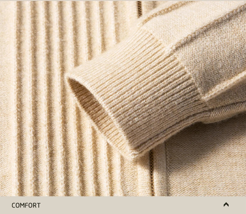 Luxury New Men's knitted sweater coat fashion jacquard zipper half high collar thicken warm soft comfort solid color cardigan