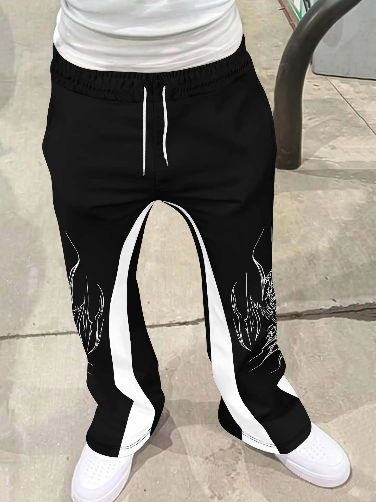 Y2k Flared Pants Men Loose 3D Print Trousers Casual Sweatpants Mid Waist Sporty Female Clothes Streetwear Hip Hop Vintage Pants