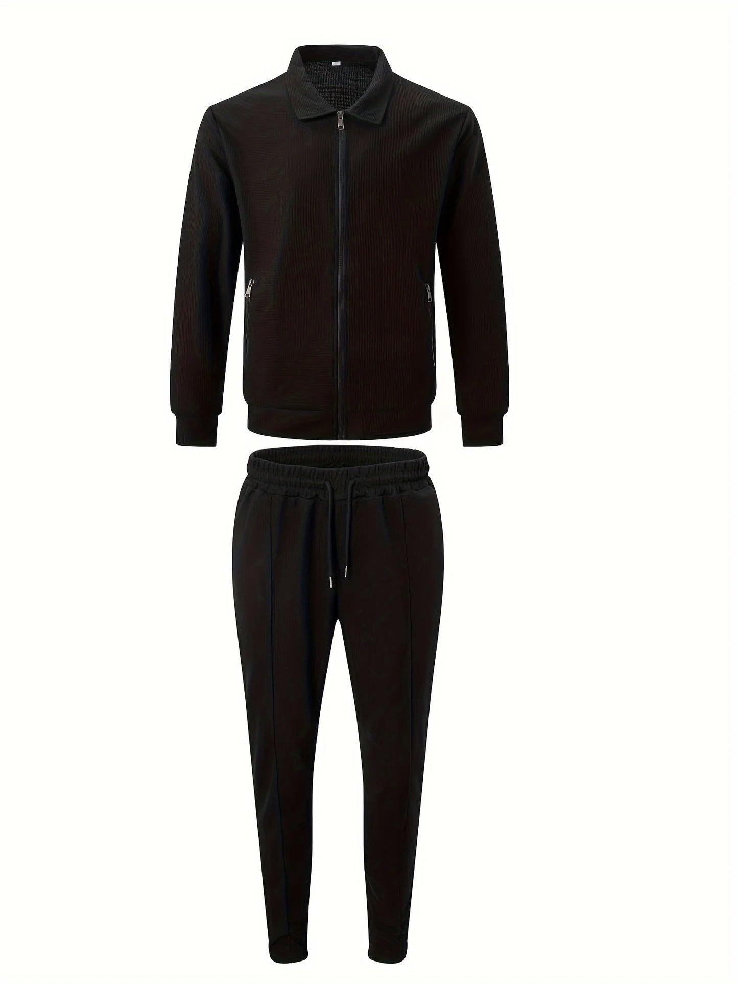 Men's Slim Fit Jacket with Zipper Pocket, Long Sleeved Sportswear, Cardigan Jacket Set, Long Pants, Elegant, two-Piece Set