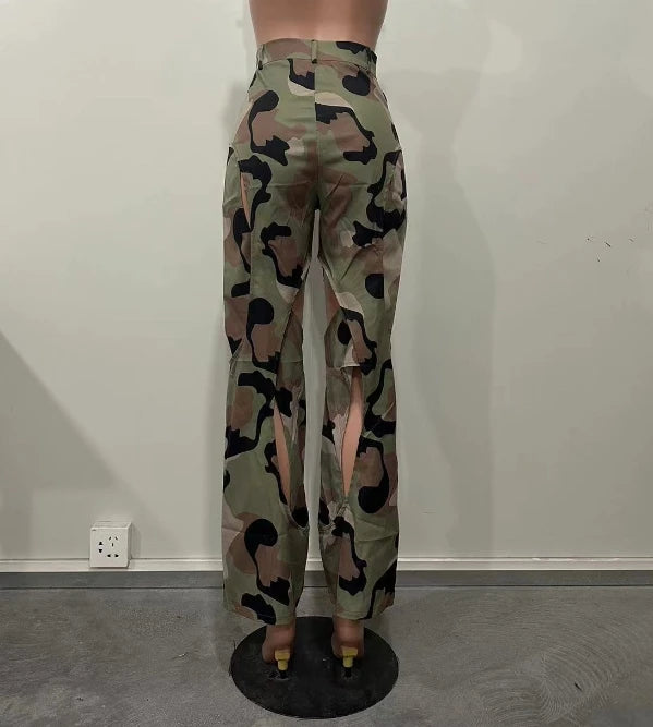 Women's Pants Autumn Clothing New Fashion Printed Hole Crossing Cargo Straight Leg Pants Ladies Versatile Y2K Trousers