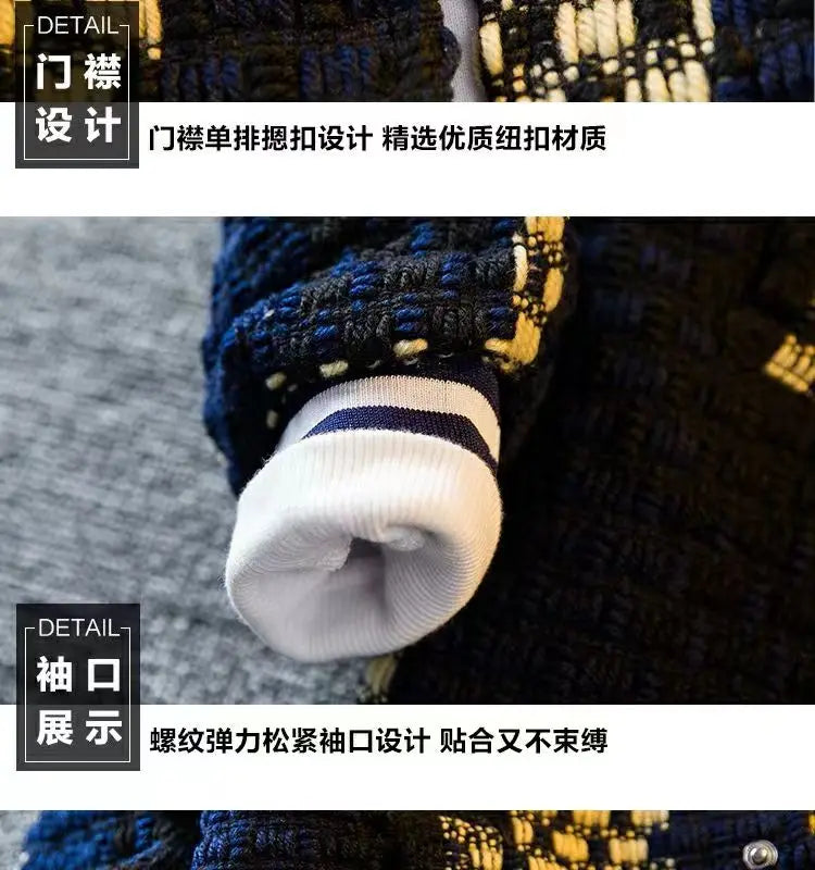 Autumn Winter New Men's Cardigan Single-Breasted Fashion Knit Sweater Stitching Colorblock O Collar Coats Swearter Jackets