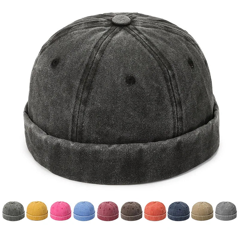 Fashion Denim Docker Cap Brimless Hat Solid Skullcap Solid Color Sailor Cap Beanie Hats Men Women Bucket Cap Adjustable Dad Hat