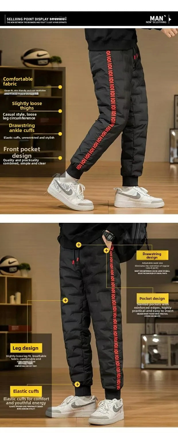 Men's down Pants Thiened Winter Outerwear Warm Long Trousers Du down Cold Resistance Cotton Pants Leisure Casual Sports