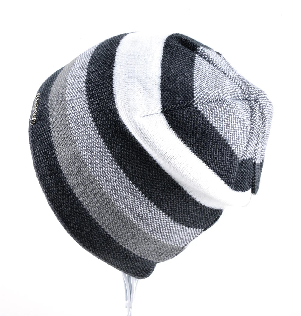 Men's Skullies Hat Bonnet Winter Beanie Knitted Wool Hat Plus Velvet Cap Thicker Stripe Skis Sports Beanies Hats for men