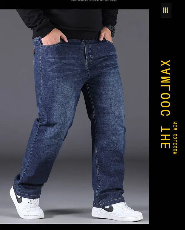 Men's Large Size Jeans Elastic Band NO 40  Oversize High Waist Loose Pant Husband Plus Size Fat Loose Black Male Denim Trouser