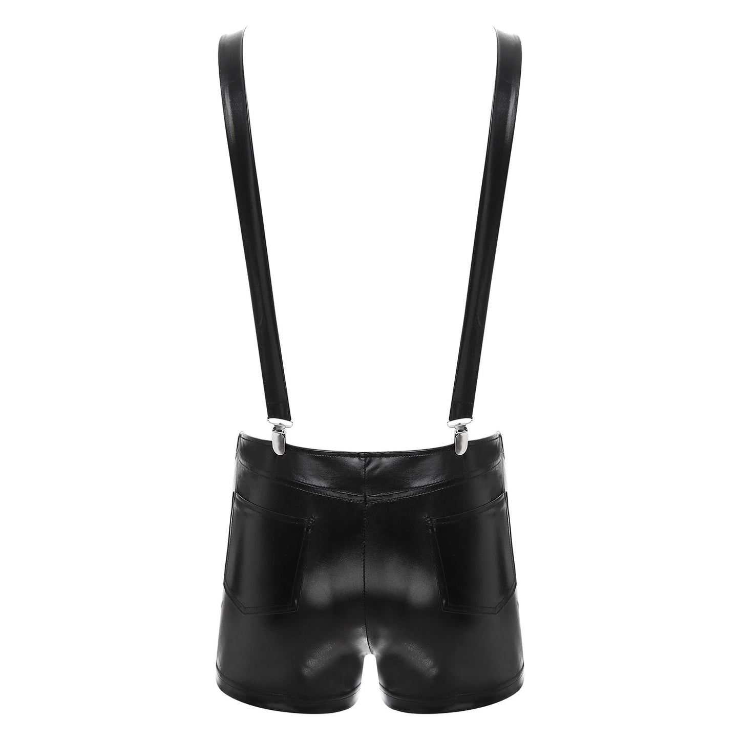 Mens Shiny Metallic Bib Overall Suspender Shorts Jazz Hip Hop Leotard Dance Costumes Shoulder Straps Jumpsuit Suspender Romper