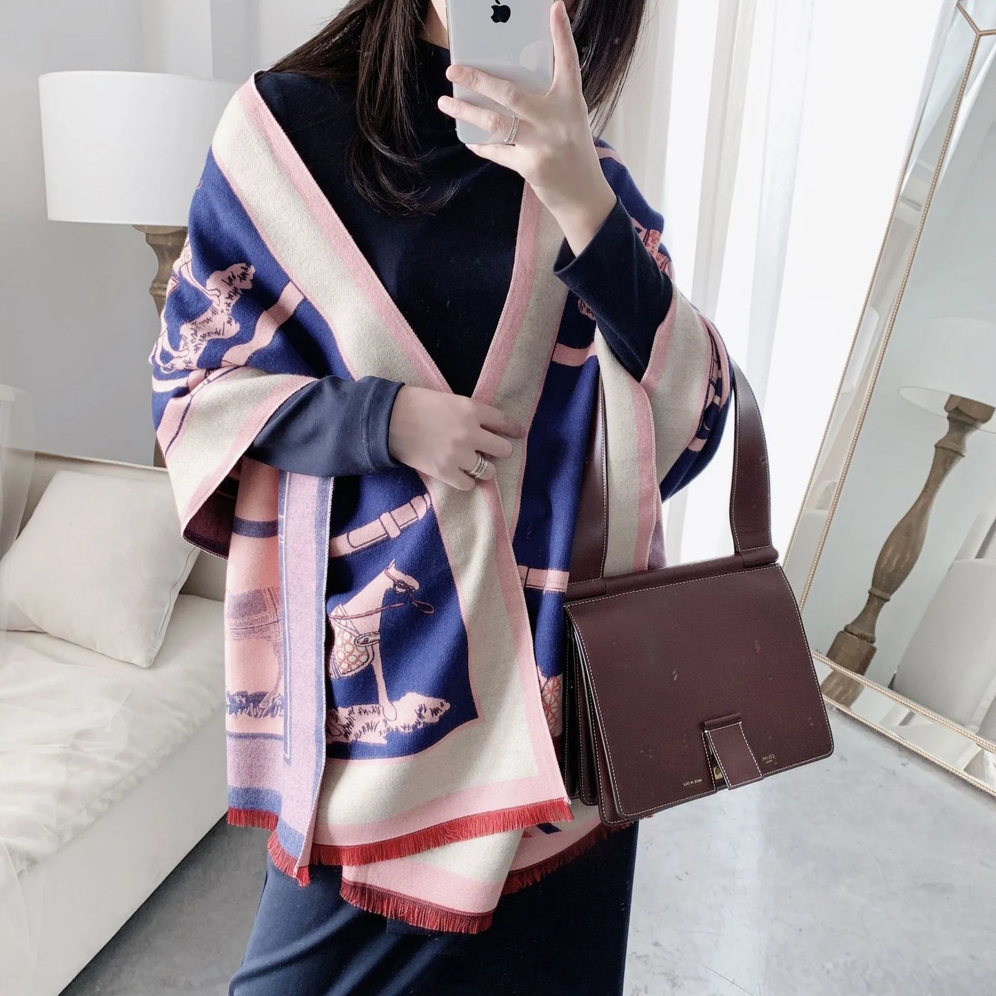 Winter Cashmere Scarf Women Luxury Horse Print Female Shawl Wrap Scarves Lady Thick Warm Blanket Gift Echarpe Pashmina