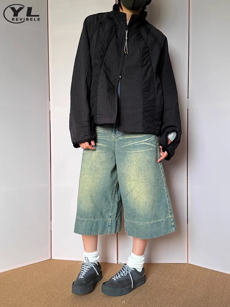 Men's Summer Jean Shorts High Street Harajuku Casual Straight Jeans Washed Five-point Pants Male Vintage Baggy Denim Short Pant