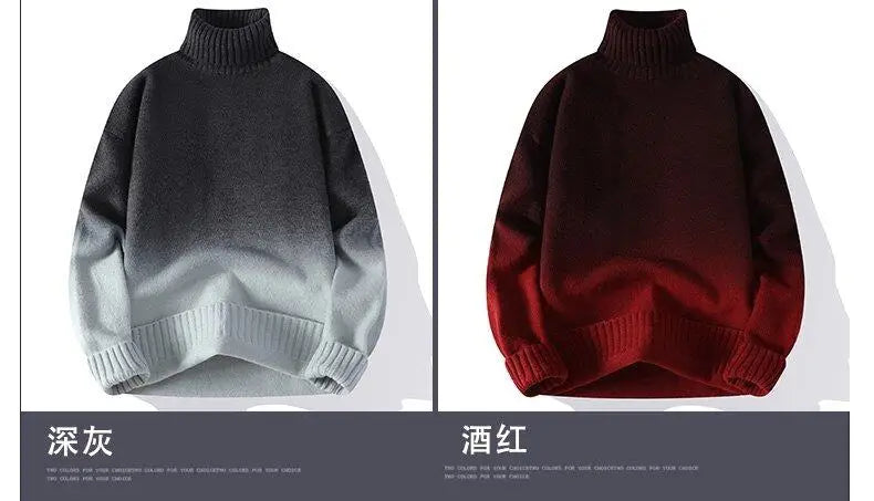 Men Turtleneck Sweater Classic Gradient Knitted Pullover Vintage American Fit Loose Harajuku Men's Knitwear Sweaters Multicolors
