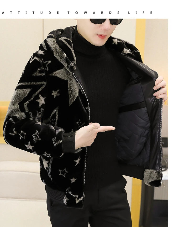 2022 Winter Faux Fur Mink Jackets Men Thicken Warm Imitation Fur Hooded Coat Slim Casual Business Social Jackets Men Clothing